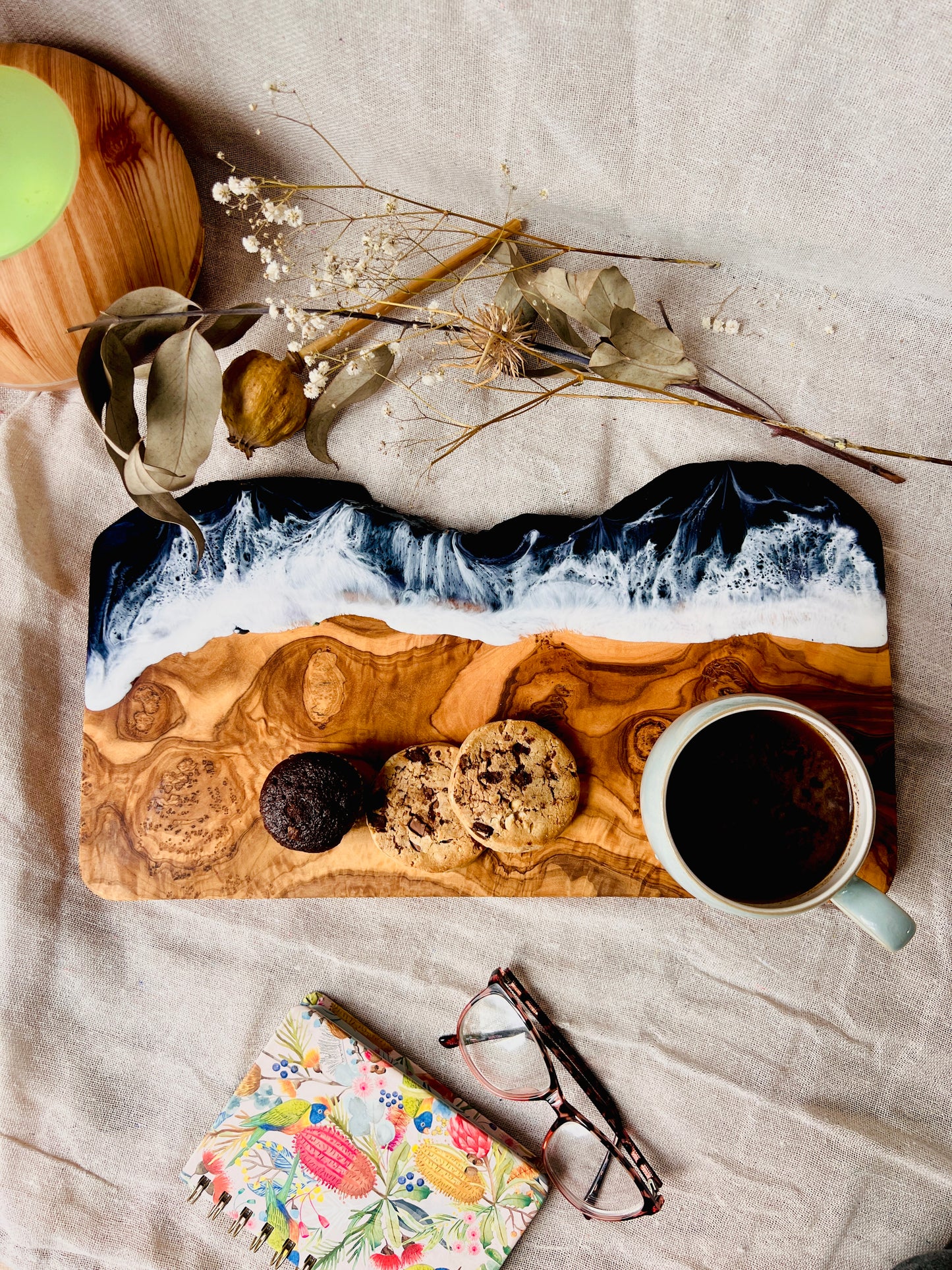 Midnight waves Cheese Board, Large Resin Serving Platter