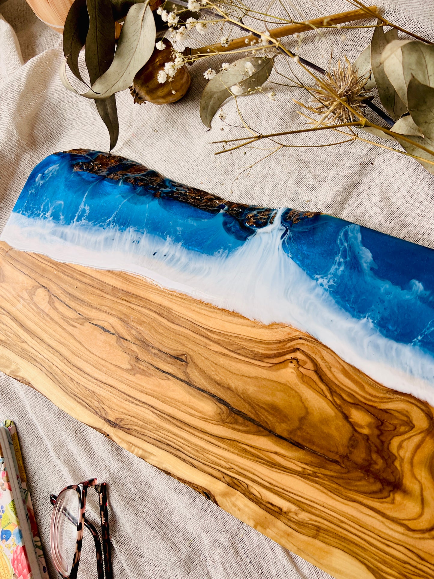 Ocean Resin Art Board, Large Resin Serving Platter